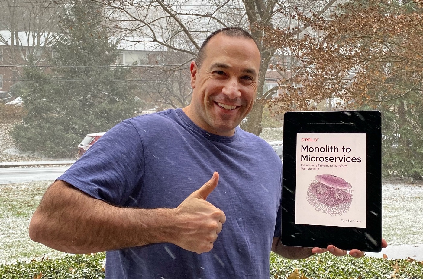 Ben Nadel giving the thumbs-up for Sam Newman's book, Monolith to Microservices.