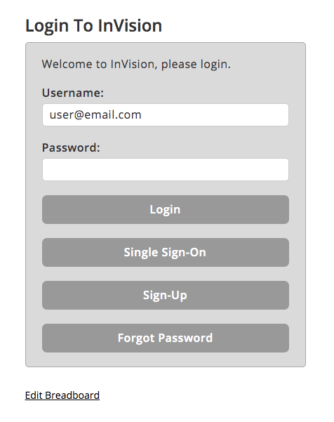 Example of a Login screen breadboard as part of a login and sign-up workflow ideation.