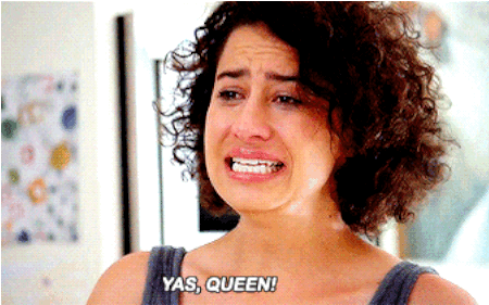 Ilana Wexler from Broad City mouthing, Yas Queen, while weeping.