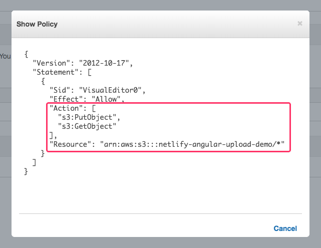 Amazon IAM policy for GET and PUT operations on S3.