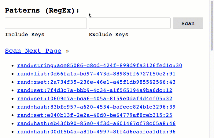 Redis Key Scanner using POSIX Regular Expressions to filter key SCAN.