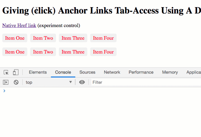 Demonstrationg that anchor links can be accessed by Tab when using the Angular Directive.