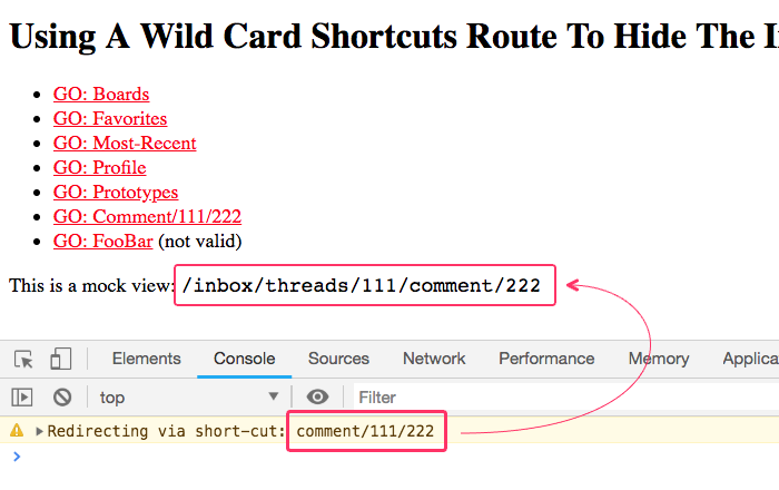 Redirecting from a wild card shortcut URL to an internal application route in Angular 7.2.5.