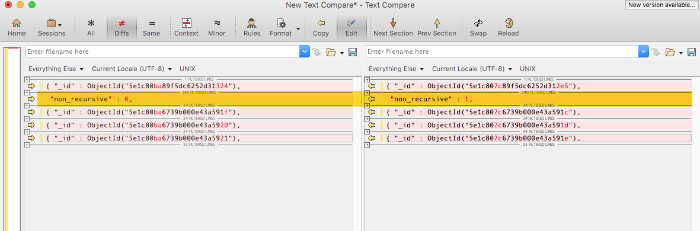 Diffing database results using Beyond Compare text comparison.