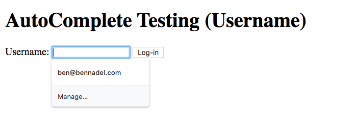 Autocomplete behavior in Chrome browser when username is selected.