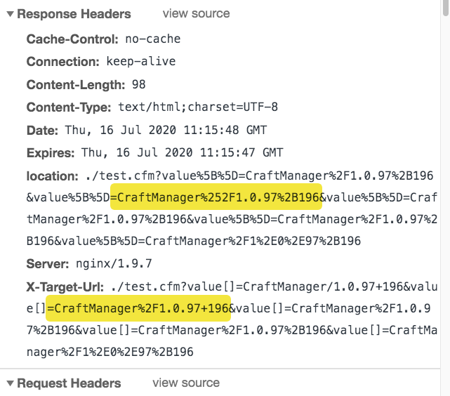 HTTP Headers show discrepancy between pre and post CFLocation manipulation in Lucee CFML.