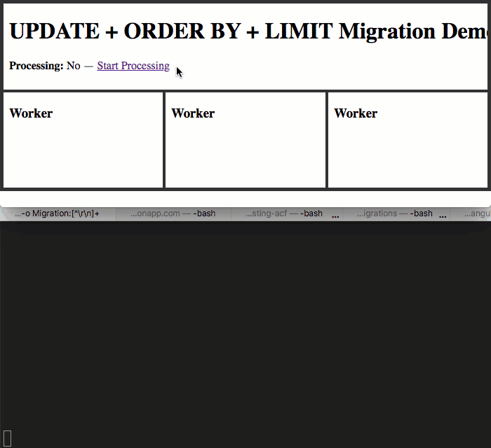 Output of migration showing Reset and Claim times for database interactions.