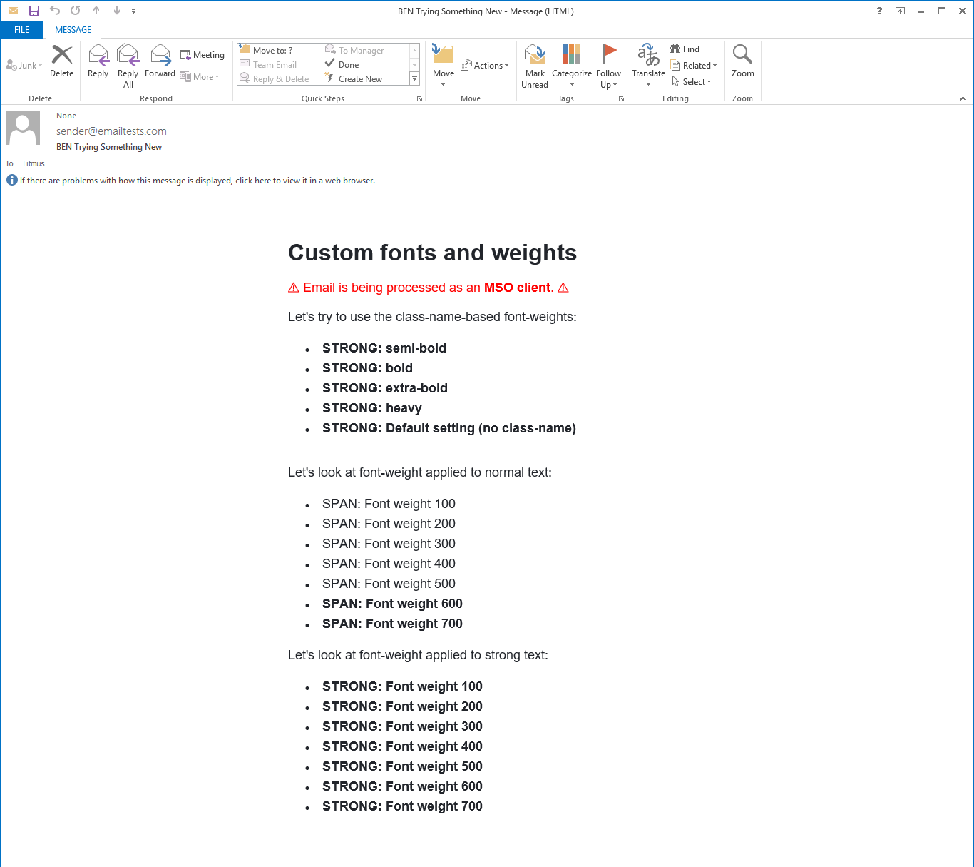 Email rendering in Outlook 2013 on Windows 10.