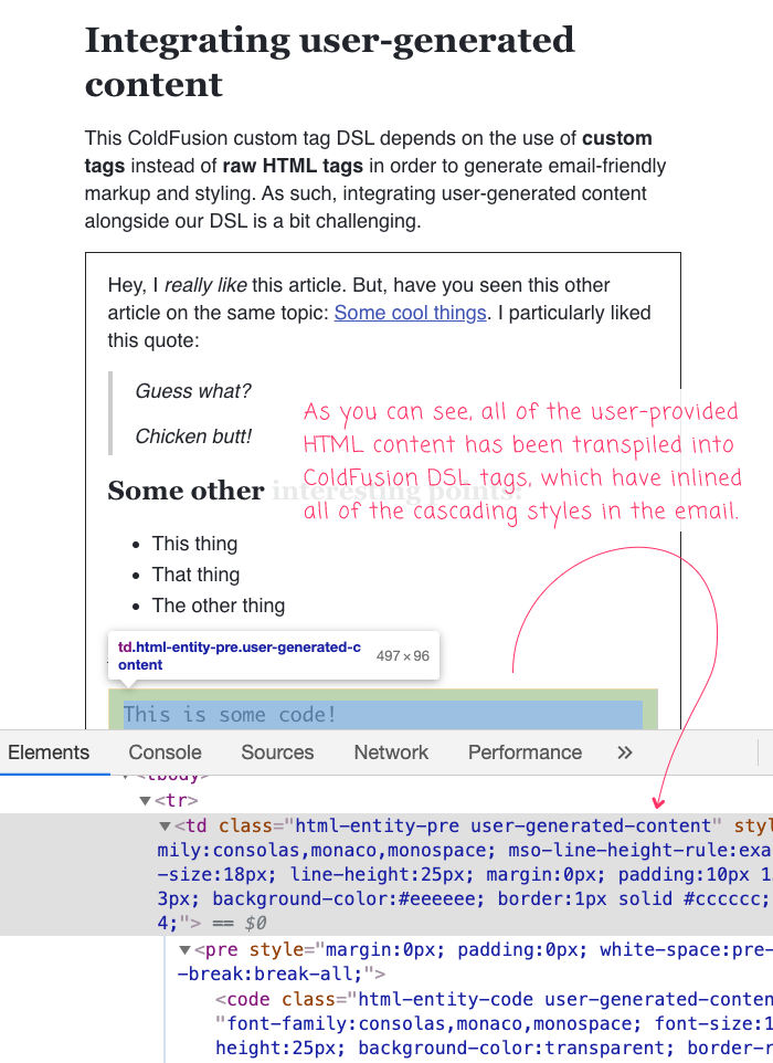 User generated content (UGC) transpiled into ColdFusion custom tags DSL tags in Lucee CFML.