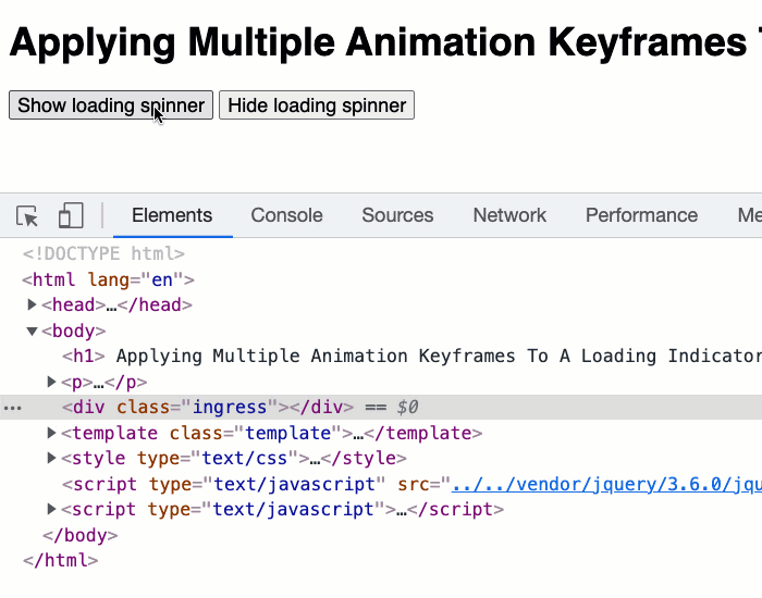 A loading indicator with multiple keyframes animations in CSS.