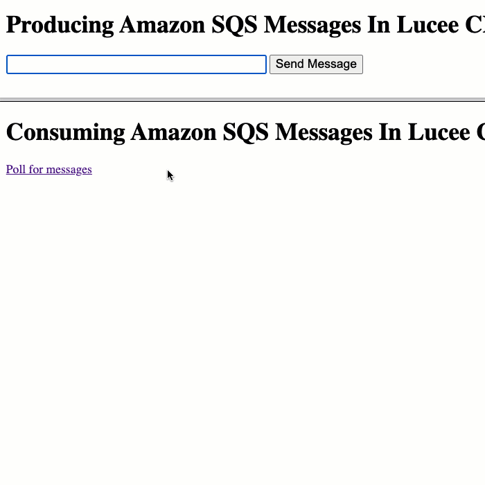 Producing and consuming Amazon SQS messages in Lucee CFML.