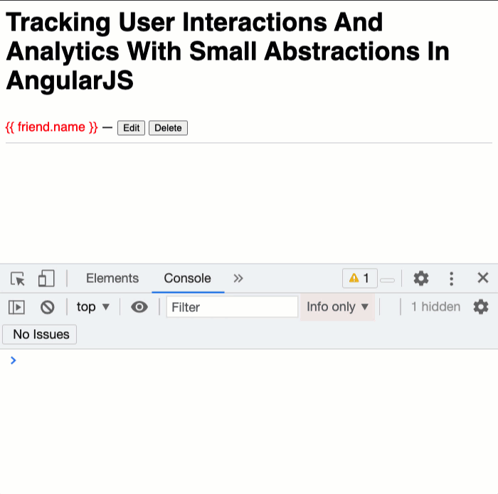 User events being tracking and logged in an AngularJS component.
