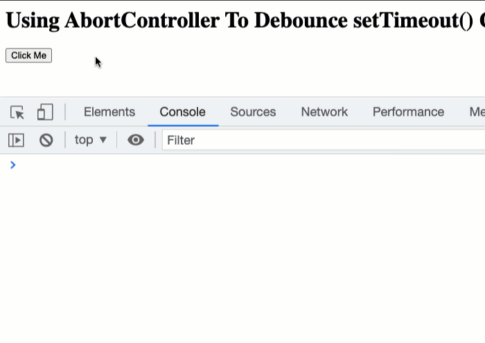 Logging that shows the timer being cancelled via the passed-in AbortSignal instance.