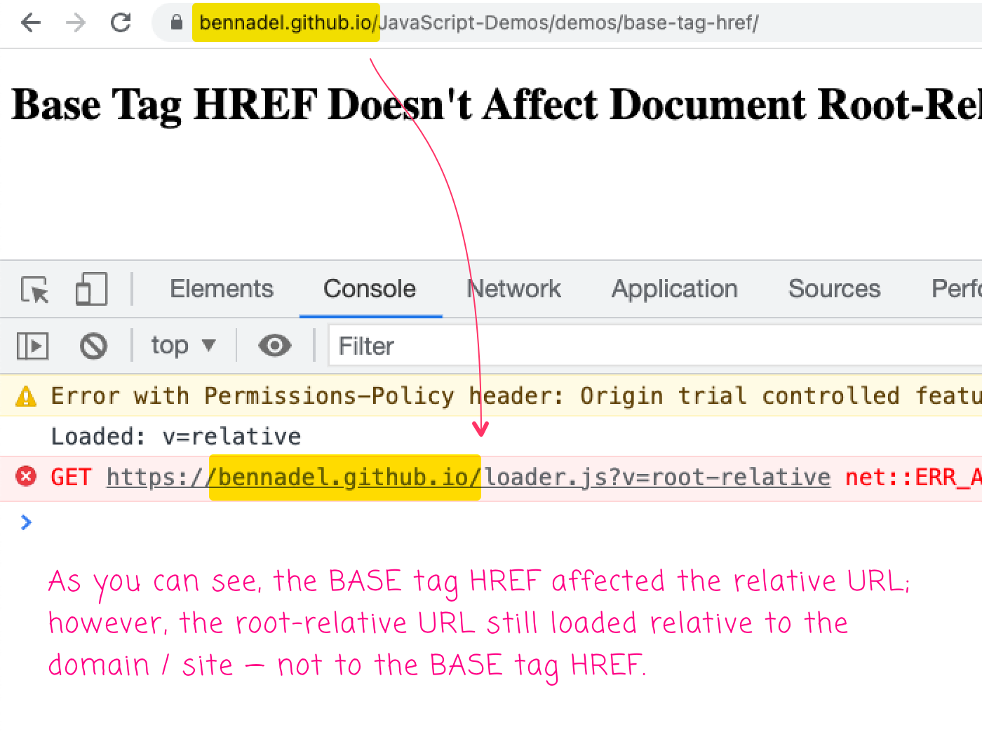 Script with relative URL loads relative to base HREF; however, script with rool-relative URL fails to load, relative to site domain.
