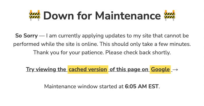 The down for maintenance page being rendered by the ColdFusion application server.