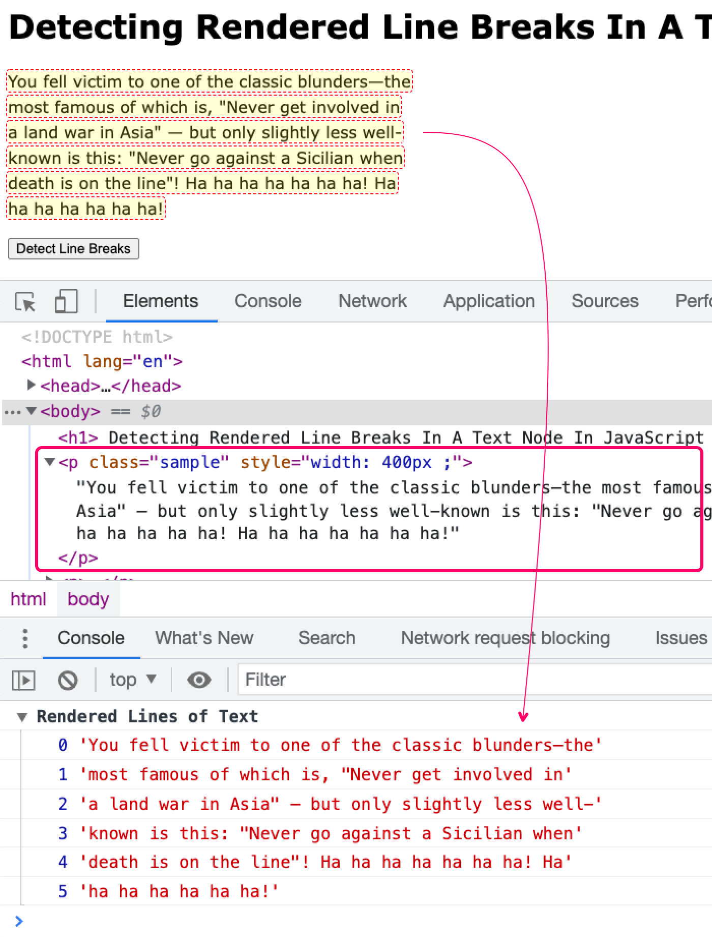 Detecting Rendered Line Breaks In A Text Node In JavaScript