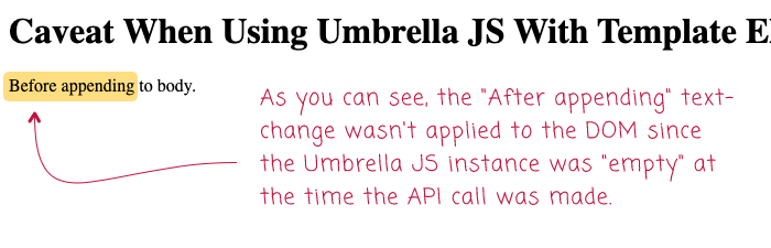 Document showing text that was applied prior to DOM node injection.