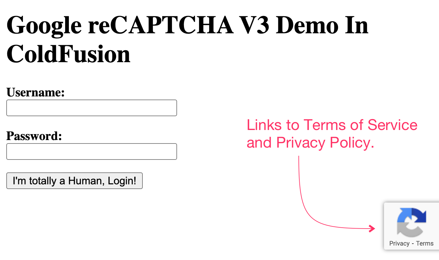 Login form showing reCAPTCHA badge at bottom-right edge of screen.