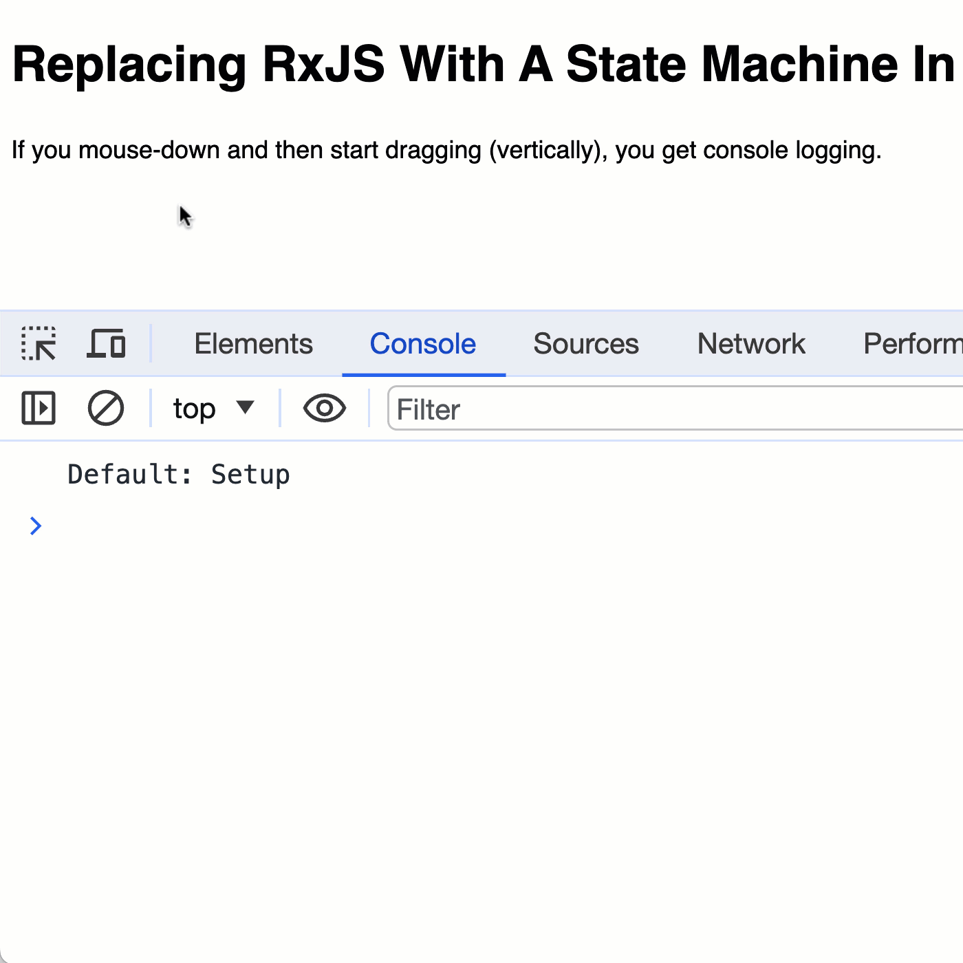 State machine logging to the console as it passes from state to state.