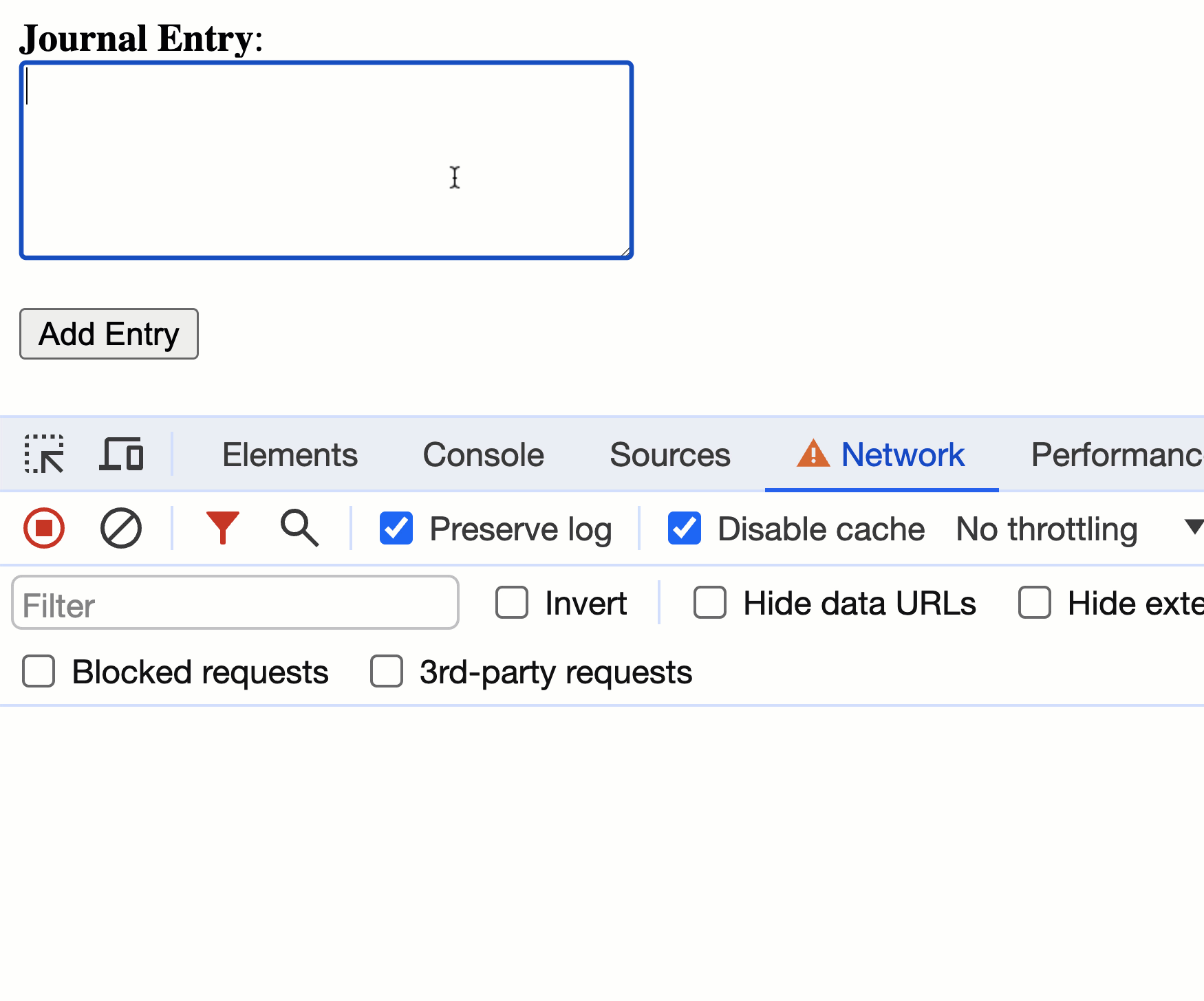 An html form being submitted via the CMD+Enter key combo. Network activity shows that the form was submitted with the submit button as the requested submitter.