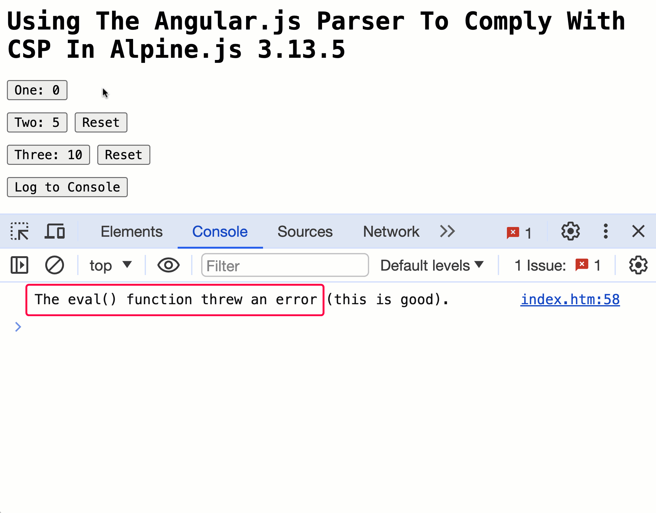 A user interacting with an Alpine.js application that uses the Angular.js parser.