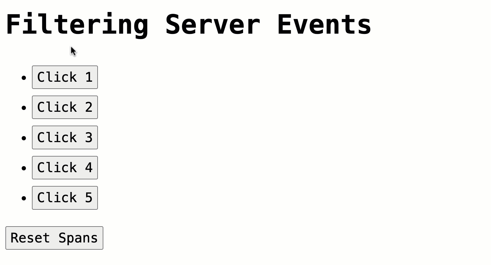 Browser capture showing that two different spans show up next to a button when it is clicked.