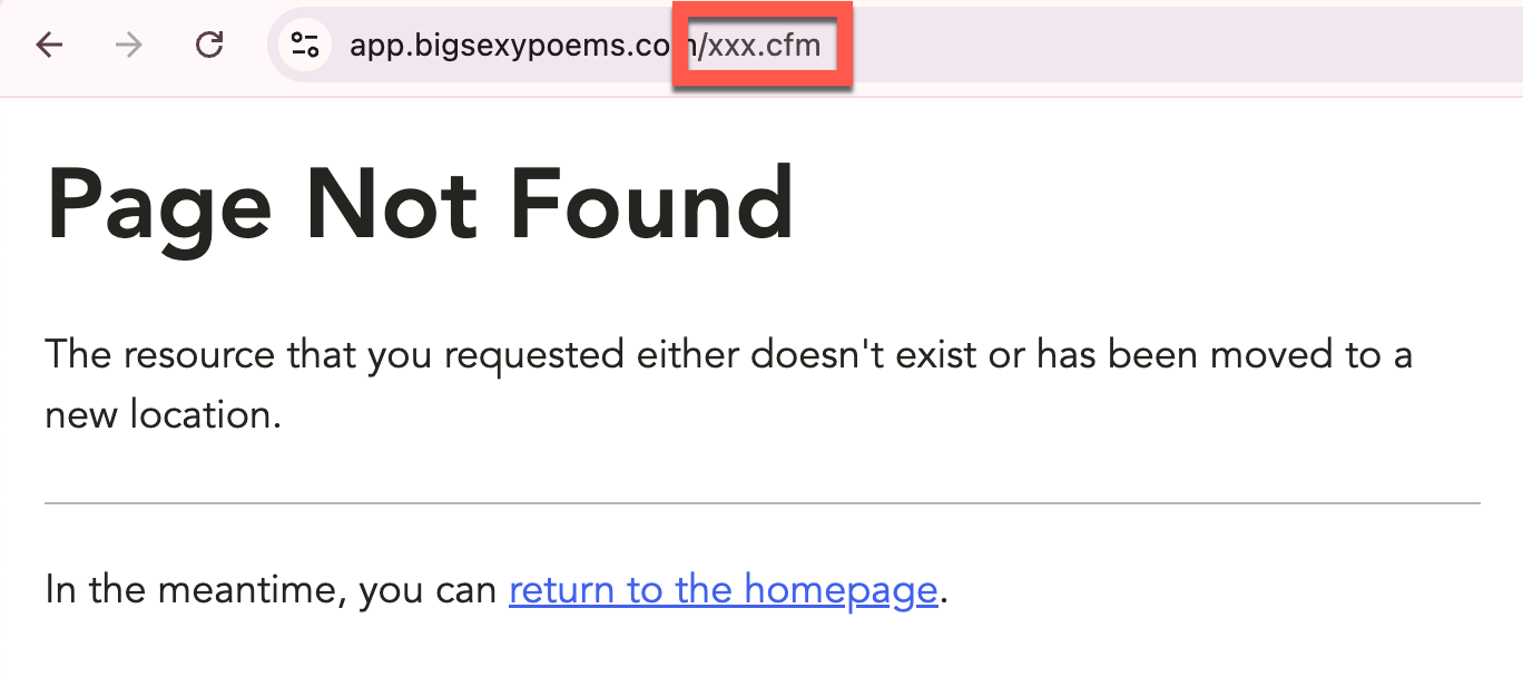 Screenshot of Not Found page rendered by OnMissingTemplate() ColdFusion event handler.