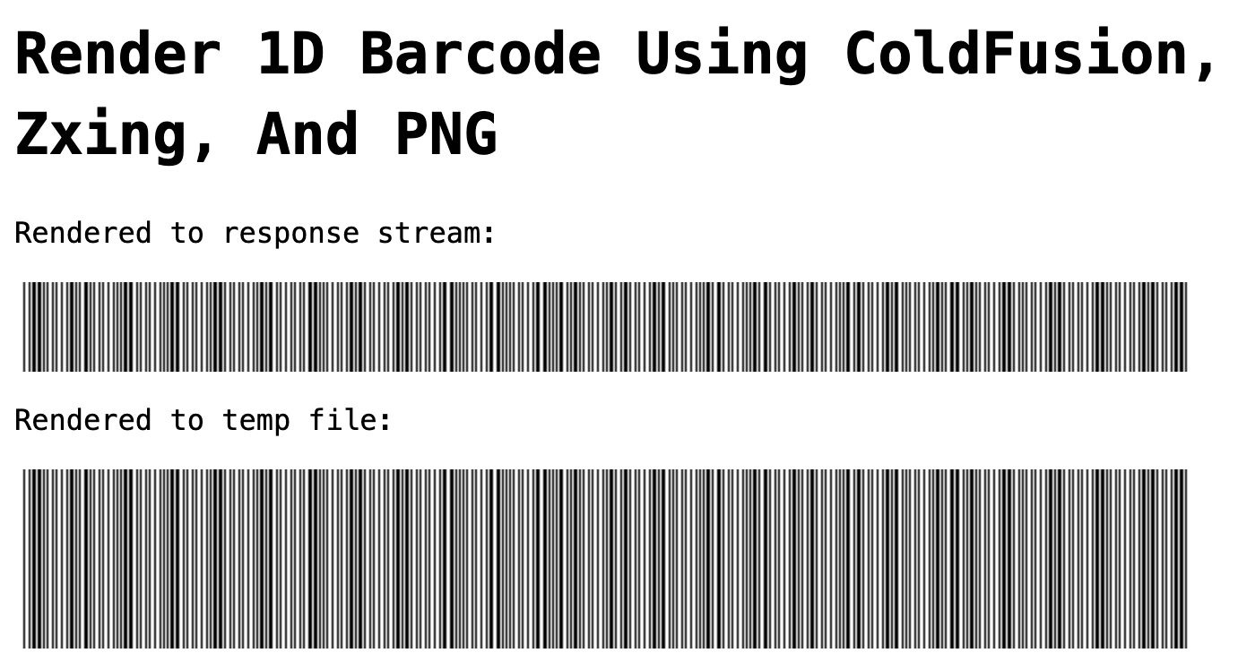 Barcode rendered with ZXing, PNG, and ColdFusion.