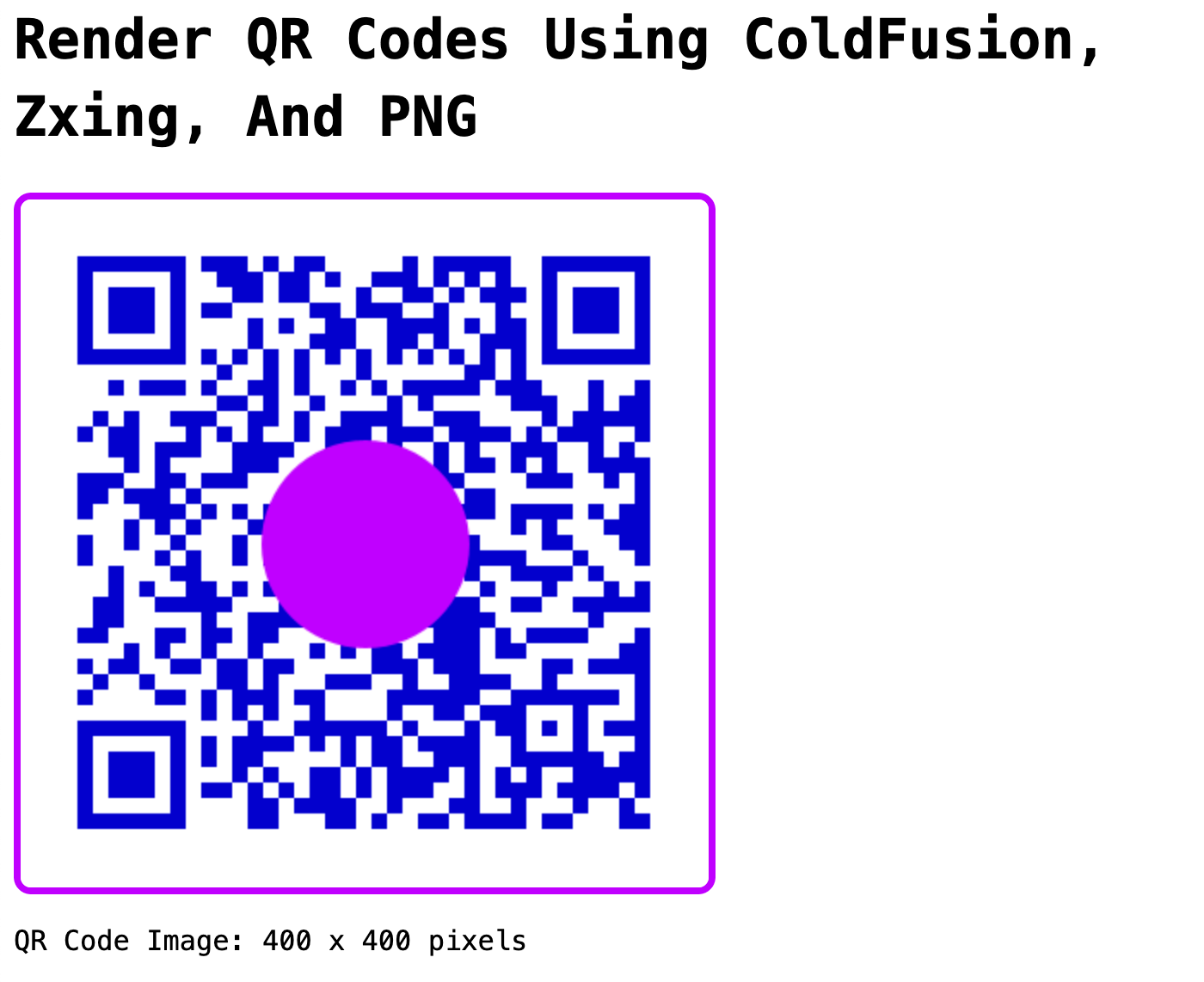 QR code rendered with PNG with a simulated logo.