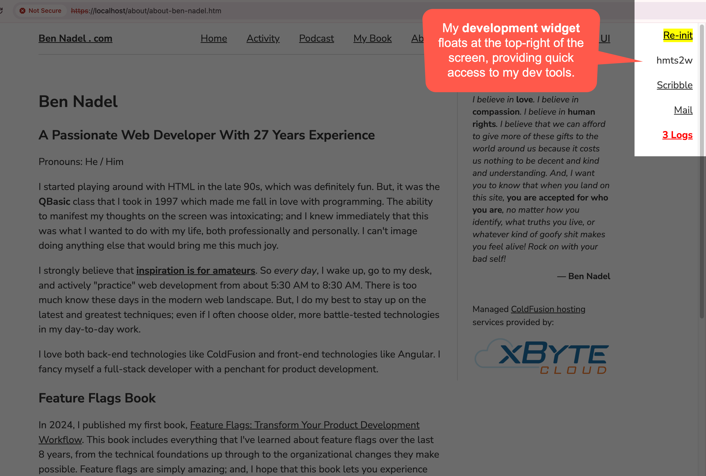 Screenshot of the development widget rendered in the browser.